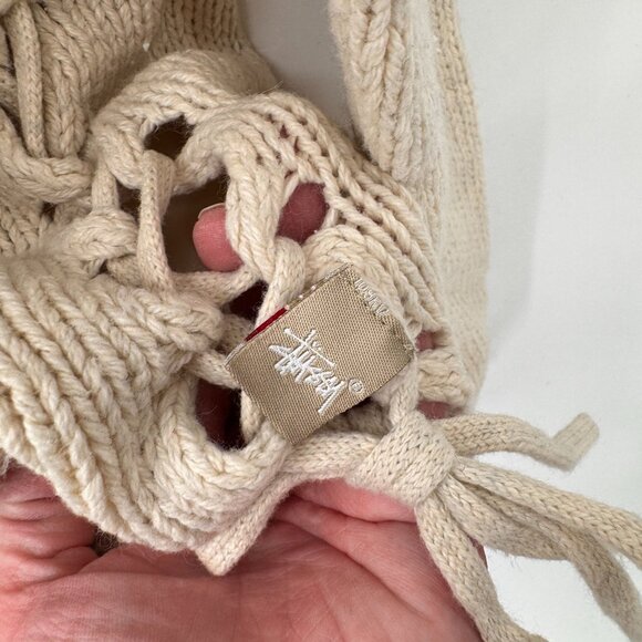 Stussy Knit Sweater Womens Medium Cream Cotton Wool Blend Pearl Detail Vintage - Picture 5 of 8